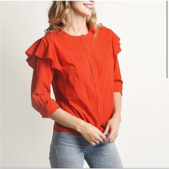 Current/Elliot Red Ruffle Blouse - Picture 2 of 6